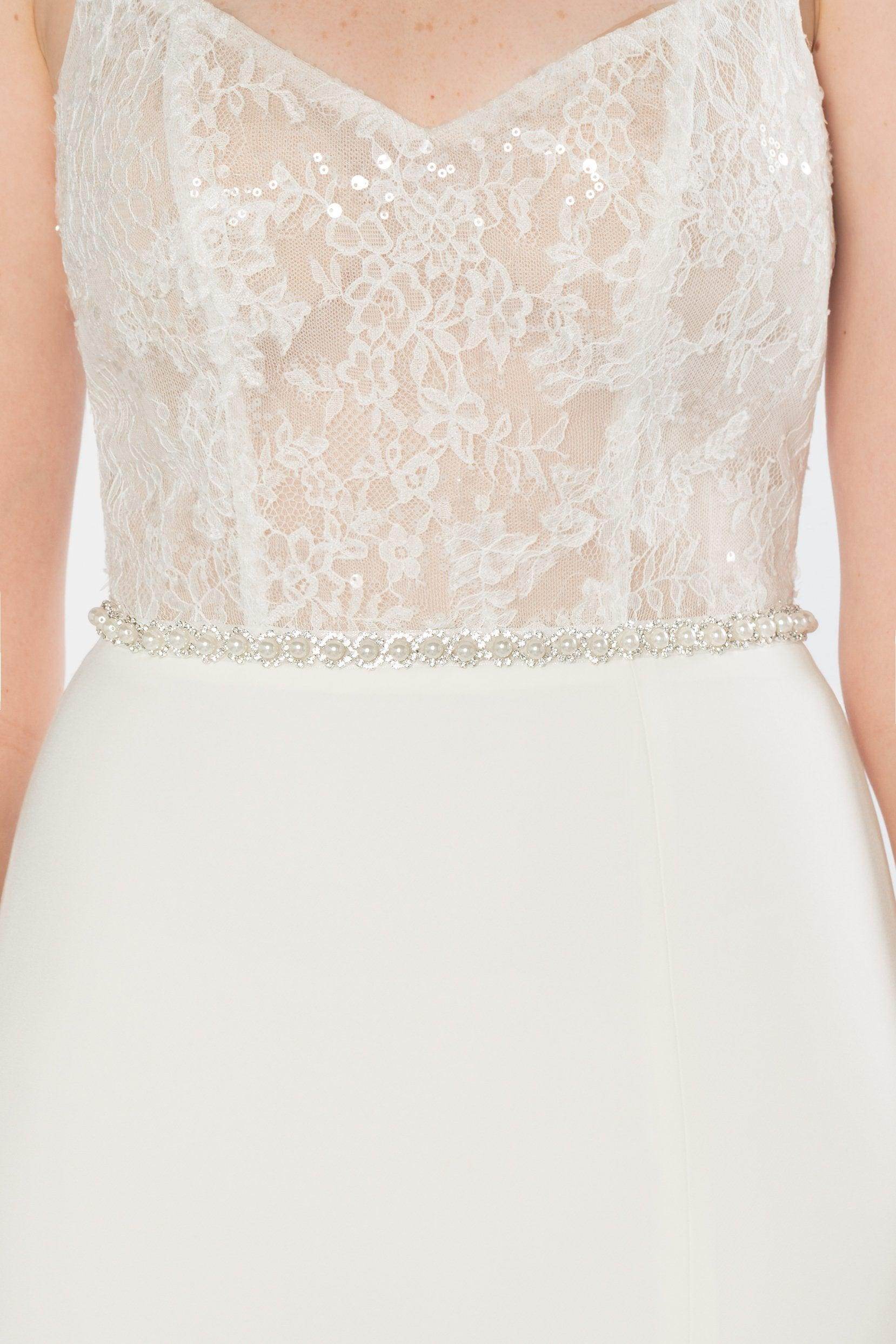 Ribbons Wedding Sash With Imitation Pearl CC0078 - COCOMELODY